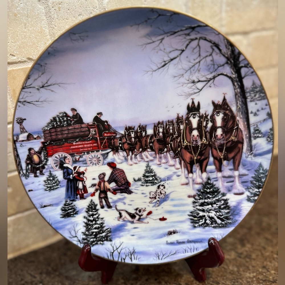 NWOT 1991 Anhesuser-Busch Clydesdale "The Season Best" Gold Trim Plate
